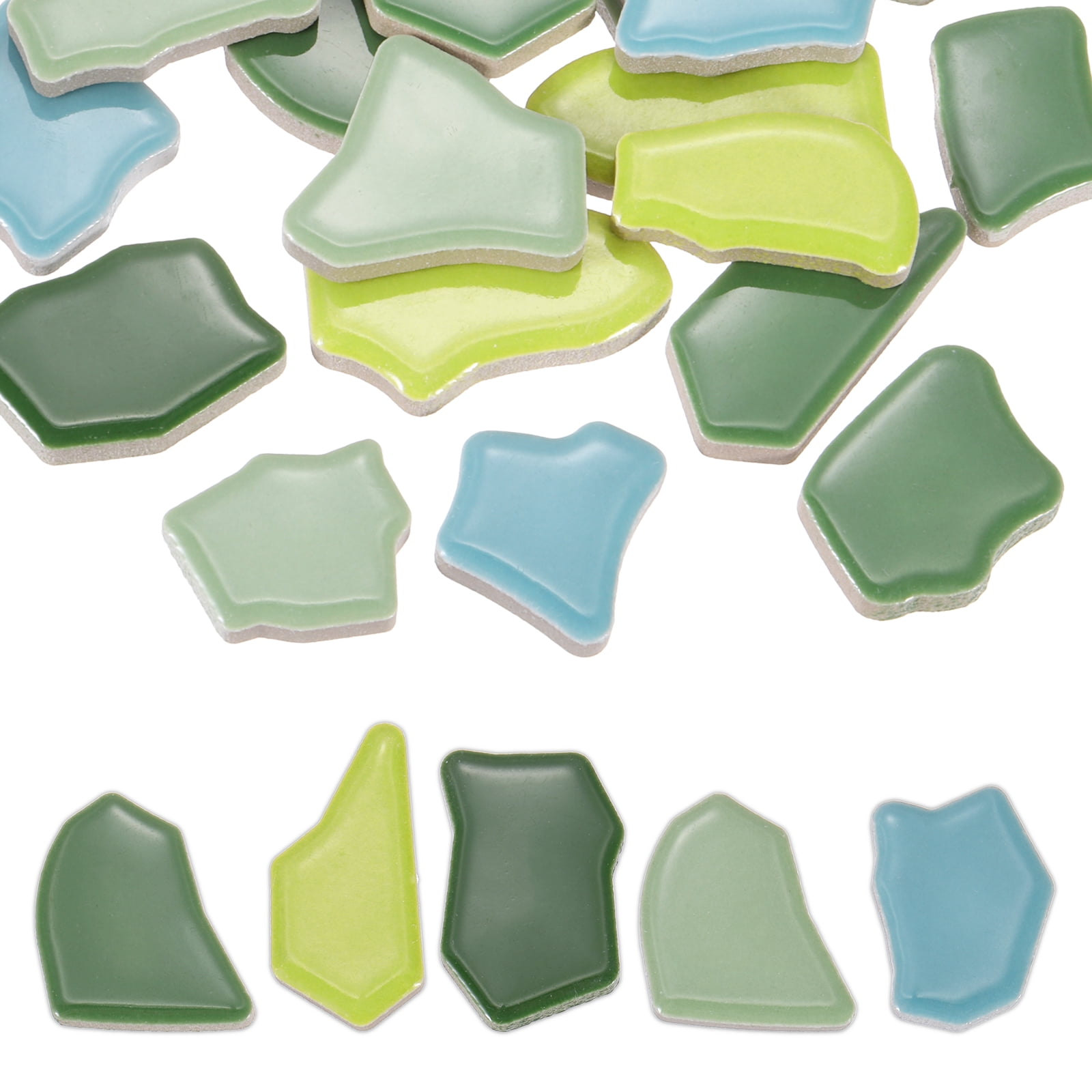 Uxcell 500g/1.1LB Irregular Ceramics Mosaic Tiles, 0.79"-1.57" Mosaic Stained Tile Broken Porcelain Pieces Stones Bulk for DIY Craft Making Vases Home Decoration, Green Series