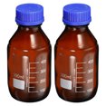 thumbnail image 1 of Uxcell 500mL Amber Reagent Media Graduated Glass Storage Bottle Blue Cap 2 Pack, 1 of 5