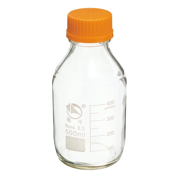 Uxcell 500mL Clear Reagent Media Graduated Borosilicate Glass Storage Bottle Yellow Cap