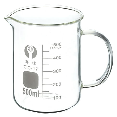 Uxcell 500ml Glass Beaker with Handle, 3.3 Borosilicate Graduated Lab Measuring Cups