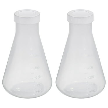 Uxcell 500ml Plastic Erlenmeyer Flask with Screw Caps, 2 Pack Narrow Mouth Conical Flask for Laboratory, Clear