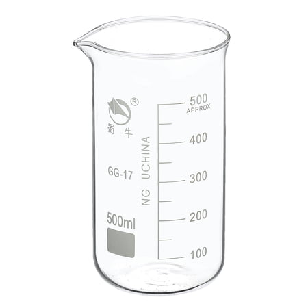 Uxcell 500ml Tall Form Glass Beaker, 3.3 Borosilicate Graduated Lab Measuring Cups
