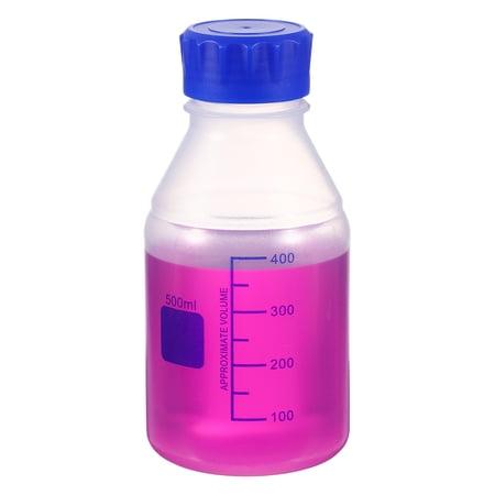 Uxcell 500ml Thickened Media Storage Bottles,1 Pcs PP Plastic Graduated Bottle with Blue Screw Cap for Lab Water Reagent Liquids, Transparent(Round)
