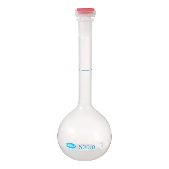 Uxcell 500ml Volumetric Flask, Polypropylene Graduated Volumetric Measuring Flask with Red Plug Cap Tolerance 0.5ml for Laboratory Science Experiment, Clear