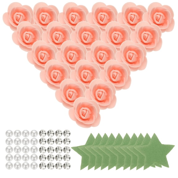Uxcell 500pcs Foam Rose Heads 1.4" Artificial Bulk Stemless Foam Fake Flowers with Leaves Pearls Diamonds for DIY Crafts, Peach