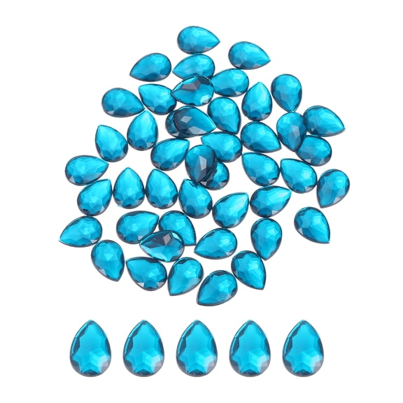 Uxcell 50PCS Flat Back Acrylic Teardrop Gems 10x14mm Artificial Rhinestones for DIY Crafts Bead Wedding Party Face Painting Jewelry Making Blue
