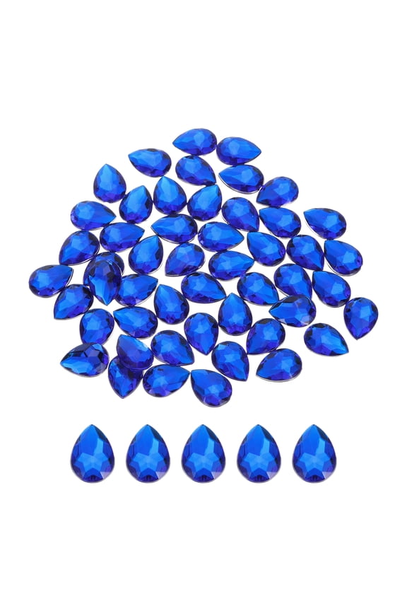 50PCS Flat Back Acrylic Teardrop Gems 13x18mm Artificial Rhinestones for DIY Crafts Bead Dark Blue