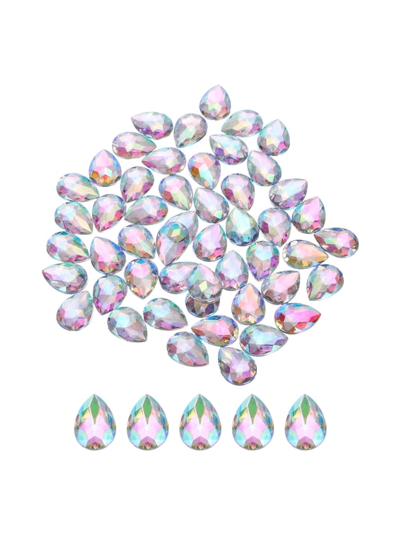 50PCS Flat Back Acrylic Teardrop Gems 13x18mm Artificial Rhinestones for DIY Crafts Bead Multicolor
