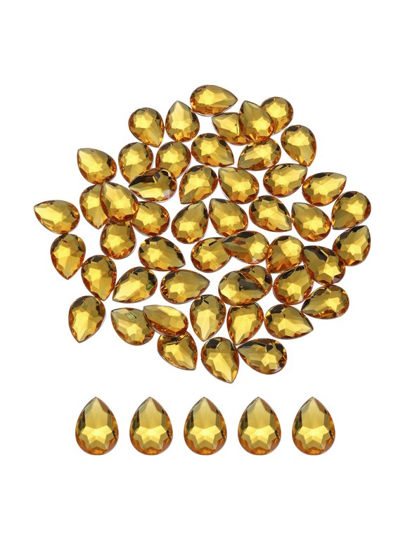50PCS Flat Back Acrylic Teardrop Gems 18x25mm Artificial Rhinestones for DIY Crafts Bead Golden