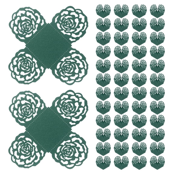 Uxcell 50PCS Truffle Wrappers, 4 Inch Paper Chocolate Candy Wrappers Rose Hollow Out Dessert Tray Square Baking Cups for Wedding Birthday Party Events Dessert Shops, Dark Green