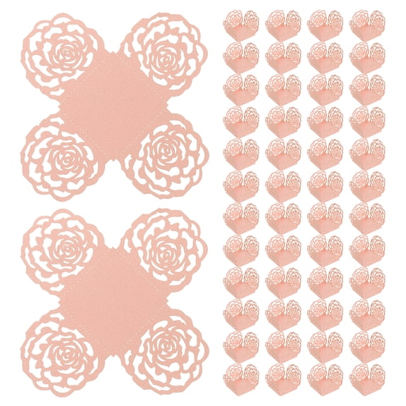 Uxcell 50PCS Truffle Wrappers, 4 Inch Paper Chocolate Candy Wrappers Rose Hollow Out Dessert Tray Square Baking Cups for Wedding Birthday Party Events Dessert Shops, Pink