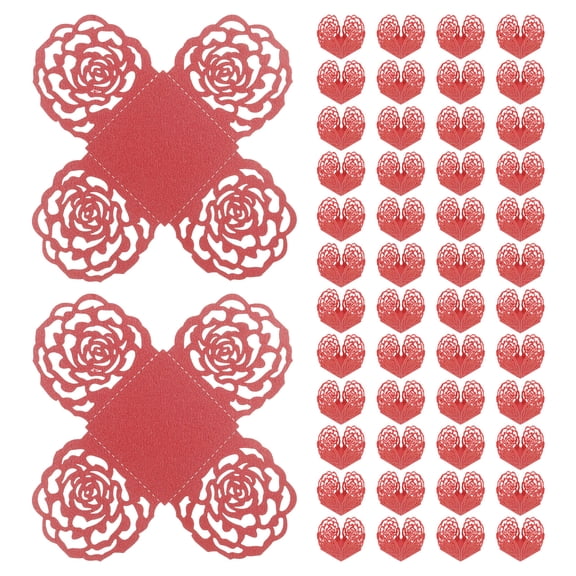 Uxcell 50PCS Truffle Wrappers, 4 Inch Paper Chocolate Candy Wrappers Rose Hollow Out Dessert Tray Square Baking Cups for Wedding Birthday Party Events Dessert Shops, Red