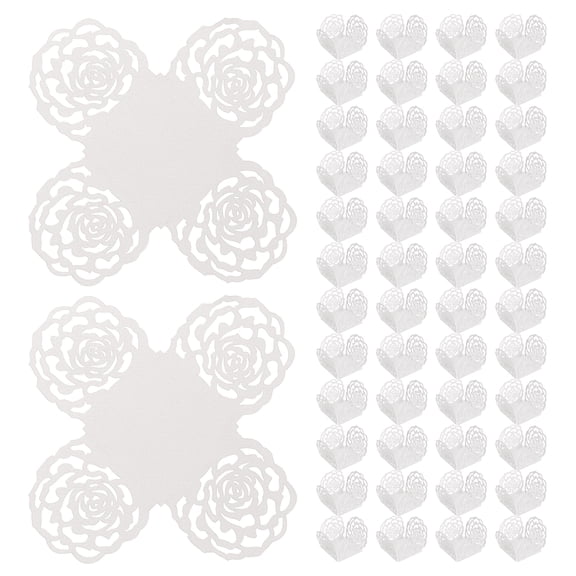 Uxcell 50PCS Truffle Wrappers, 4 Inch Paper Chocolate Candy Wrappers Rose Hollow Out Dessert Tray Square Baking Cups for Wedding Birthday Party Events Dessert Shops, White