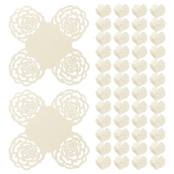 Uxcell 50PCS Truffle Wrappers, 4 Inch Paper Chocolate Candy Wrappers Rose Hollow Out Dessert Tray Square Baking Cups for Wedding Birthday Party Events Dessert Shops, Pearl Cream White