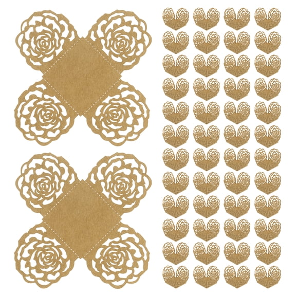 Uxcell 50PCS Truffle Wrappers, 4 Inch Paper Chocolate Candy Wrappers Rose Hollow Out Dessert Tray Square Baking Cups for Wedding Birthday Party Events Dessert Shops, Natural Wood Color