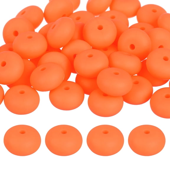 Uxcell 50Pack 14mm Silicone Lentil Beads, Rubber Abacus Focal Bead Loose Bulk Beads for DIY (Orange)