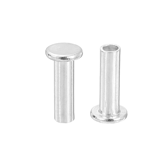Uxcell 50Pack 3mm x 10mm Aluminum Flat Head Semi Tubular Rivets Silver Tone
