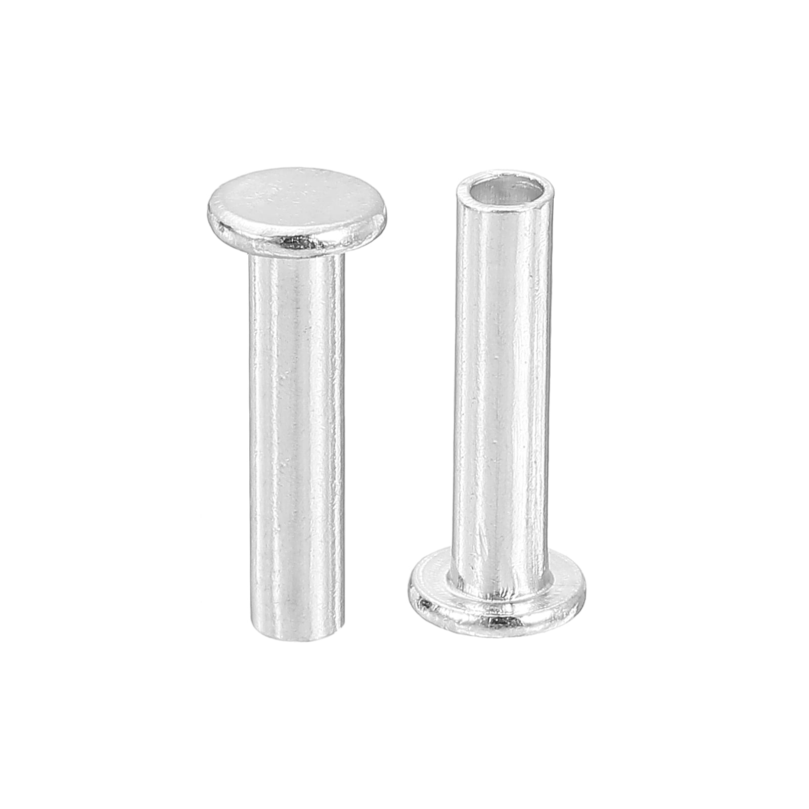 Uxcell 50Pack 3mm x 12mm Aluminum Flat Head Semi Tubular Rivets Silver ...