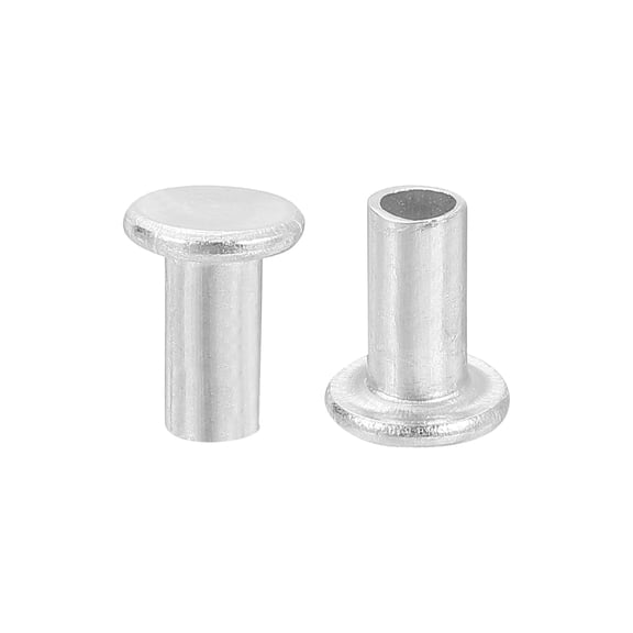 Uxcell 50Pack 4mm x 8mm Aluminum Flat Head Semi Tubular Rivets Silver Tone