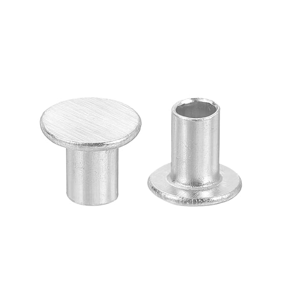 Uxcell 50Pack 5mm x 8mm Aluminum Flat Head Semi Tubular Rivets Silver ...