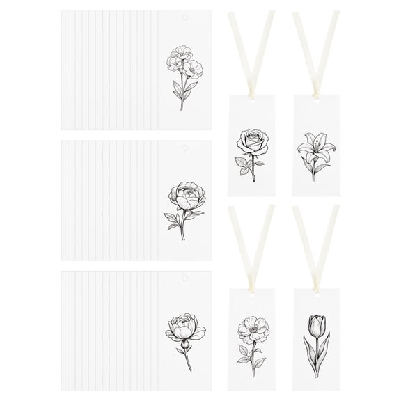 Uxcell 50Pack Blank Name Place Card, 3.54 x 1.57 Inch Wedding Table Setting Place Cards with Beige Satin Ribbon Hanging Gift Tags for DIY Dinner Banquet Party Supplies, White