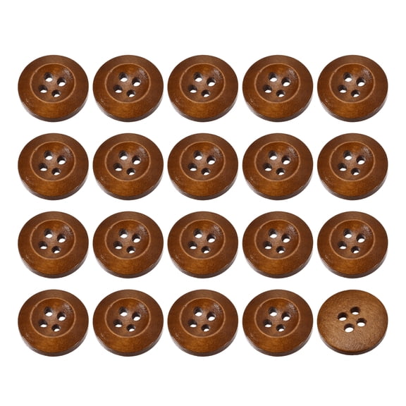 Uxcell 50Pack Wooden Buttons 20mm 4 Hole Round Wood Sewing Button Craft, Coffee