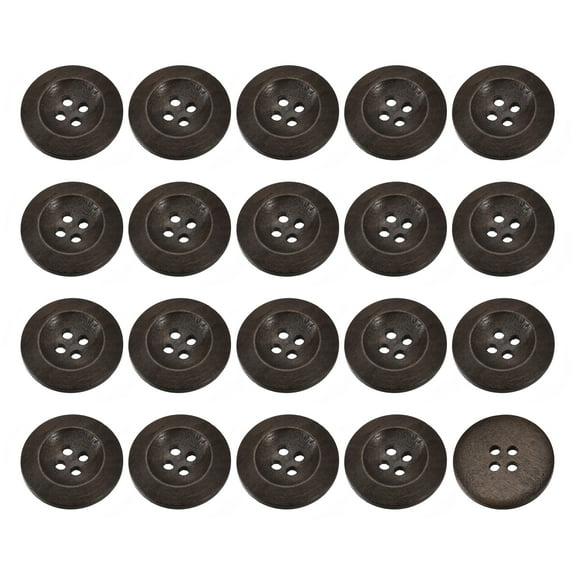 Uxcell 50Pack Wooden Buttons 28mm 4 Hole Round Wood Sewing Button Craft, Dark Brown