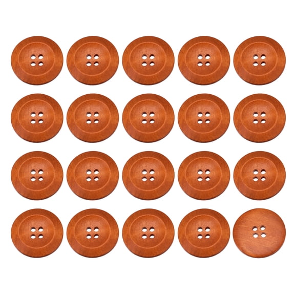 Uxcell 50Pack Wooden Buttons 30mm 4 Hole Round Wood Sewing Button Craft, Brown