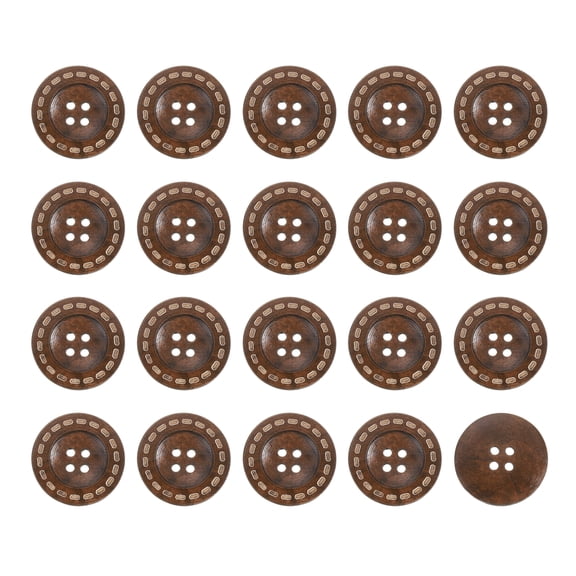 Uxcell 50Pack Wooden Buttons, 30mm 4 Hole Round Wood Sewing Button, Dark Brown