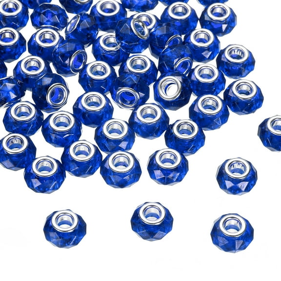Uxcell 50Pcs 14mm Large Hole Glass Beads Blue for DIY Jewelry Making and Craft Projects