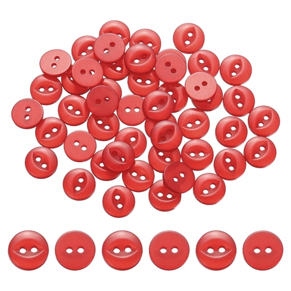 Uxcell 50Pcs 16L Round Sewing Buttons, 10mm 2/5" 2-Hole Resin Fish Eye Buttons Round Clothing Fastener for Sewing Clothes Fabric Pants Dress Skirt Crafts Replacement, Red