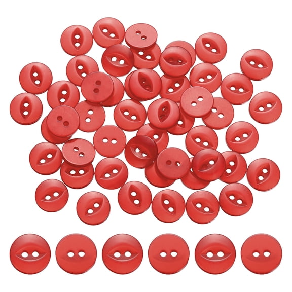 Uxcell 50Pcs 18L Round Sewing Buttons, 11.5mm 4/9" 2-Hole Resin Fish Eye Buttons Round Clothing Fastener for Sewing Clothes Fabric Pants Dress Skirt Crafts Replacement, Red
