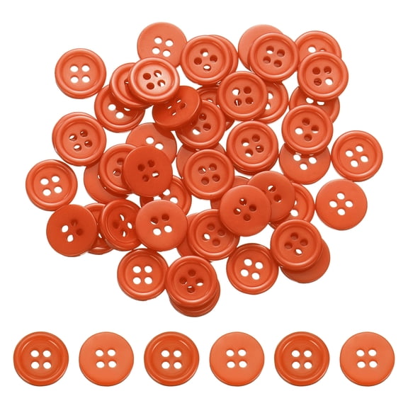 Uxcell 50Pcs 20L 4-Hole Resin Sewing Buttons for Crafts, 12.5mm 1/2" Round Clothing Fastener Round Resin Buttons for DIY Sewing Clothes Fabric Pants Dress Skirt Crafts Replacement, Orange