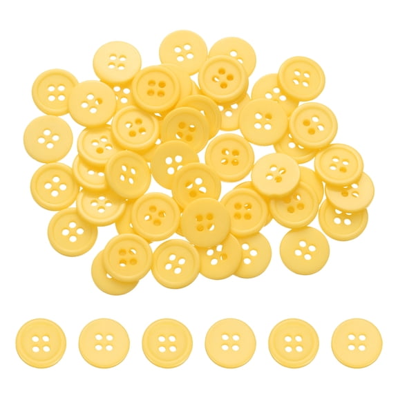 Uxcell 50Pcs 24L 4-Hole Resin Sewing Buttons for Crafts, 15mm 3/5" Round Clothing Fastener Round Resin Buttons for DIY Sewing Clothes Fabric Pants Dress Skirt Crafts Replacement, Yellow