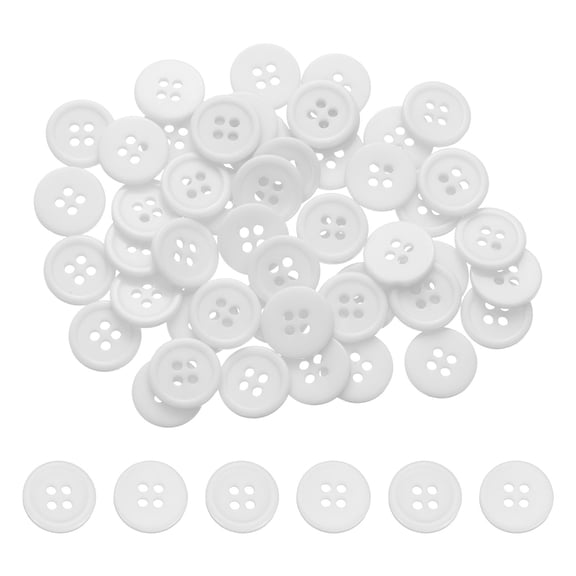 Uxcell 50Pcs 24L 4-Hole Resin Sewing Buttons for Crafts, 15mm 3/5" Round Clothing Fastener Round Resin Buttons for DIY Sewing Clothes Fabric Pants Dress Skirt Crafts Replacement, White