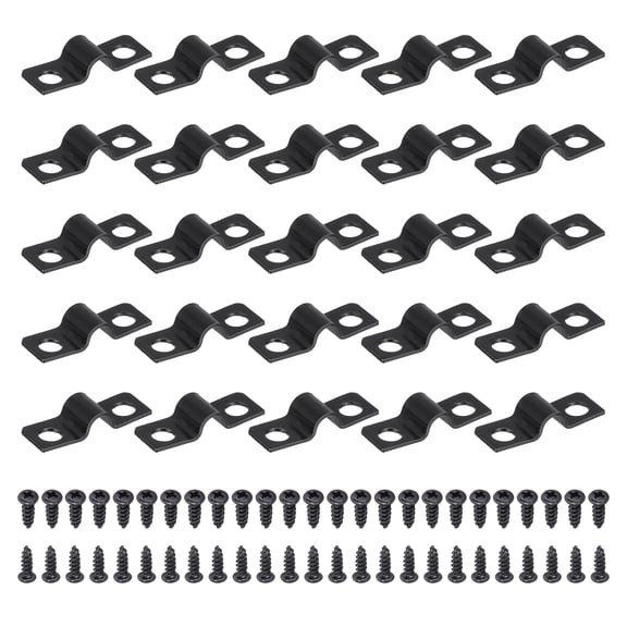 Uxcell 50Pcs 5mm(3/16") Two Hole Pipe Strap, Rigid U Brackets Conduit Clamp Heavy Duty Carbon Steel Pipe Strap Clip with Self-Tapping Screws for Fixing Tube Cable Wire Cord, Black