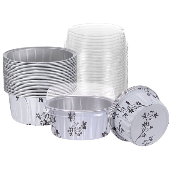 Uxcell 50Pcs Baking Cups with Lids 5oz Aluminum Foil Liners Mini Disposable Containers Cups Black Plum