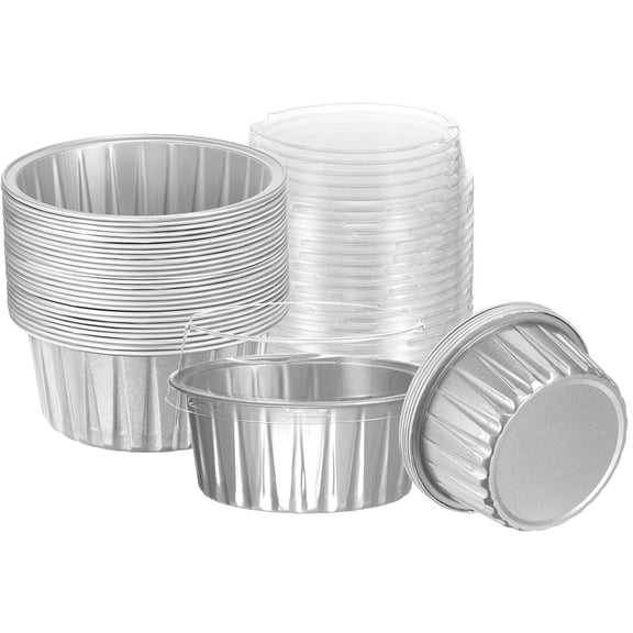 Uxcell 50Pcs Baking Cups with Lids 5oz Aluminum Foil Liners Mini Disposable Containers Cups Silver Tone
