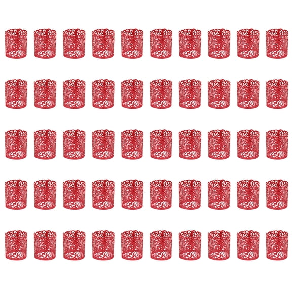 Uxcell 50Pcs Candle Wraps, Laser Cut Votive Candles Holder Wraps for LED Tealight Candles, Tea Light Wrap Lampshade for Elegant Festival Birthday Wedding, Leaf Pattern Pearlescent Red