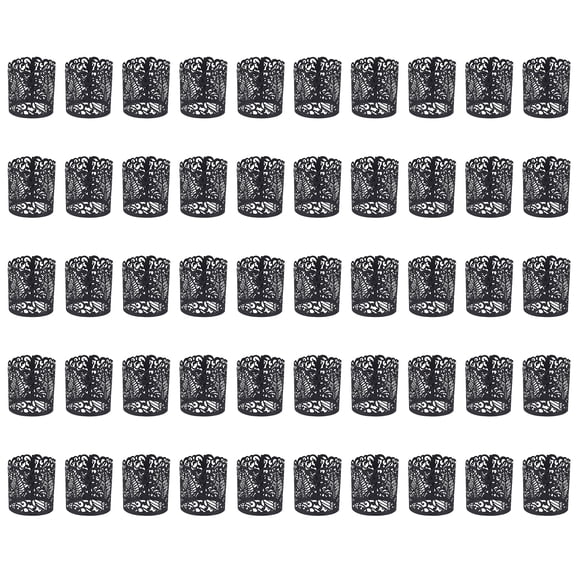 Uxcell 50Pcs Candle Wraps, Laser Cut Votive Candles Holder Wraps for LED Tealight Candles, Tea Light Wrap Lampshade for Elegant Festival Birthday Wedding, Leaf Pattern Black