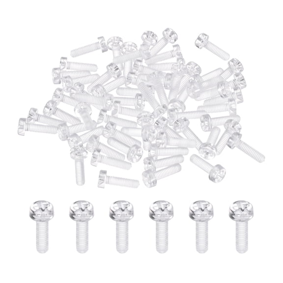 Uxcell 50Pcs Clear Acrylic Screws, M3x10mm PC Plastic Phillips Round Head Bolts