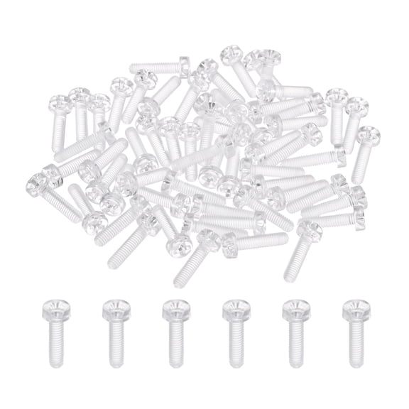 Uxcell 50Pcs Clear Acrylic Screws, M3x12mm PC Plastic Phillips Round Head Bolts