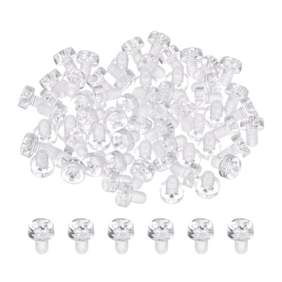 Uxcell 50Pcs Clear Acrylic Screws, M3x4mm PC Plastic Phillips Round Head Bolts
