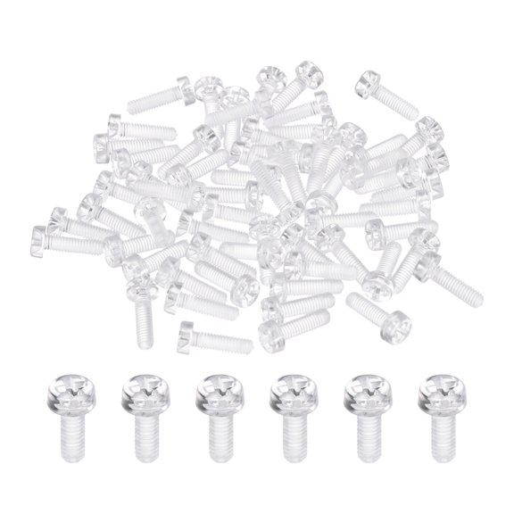 Uxcell 50Pcs Clear Acrylic Screws, M3x8mm PC Plastic Phillips Round Head Bolts