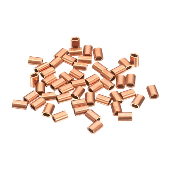 Uxcell 50 Pcs Copper Crimping Loop Sleeve, 5 x 3.5mm / 0.2 x 0.1Inch Oval Wire Rope Loop Sleeve Crimps Ferrule, for Wire Rope and Electric Wires End Assortment