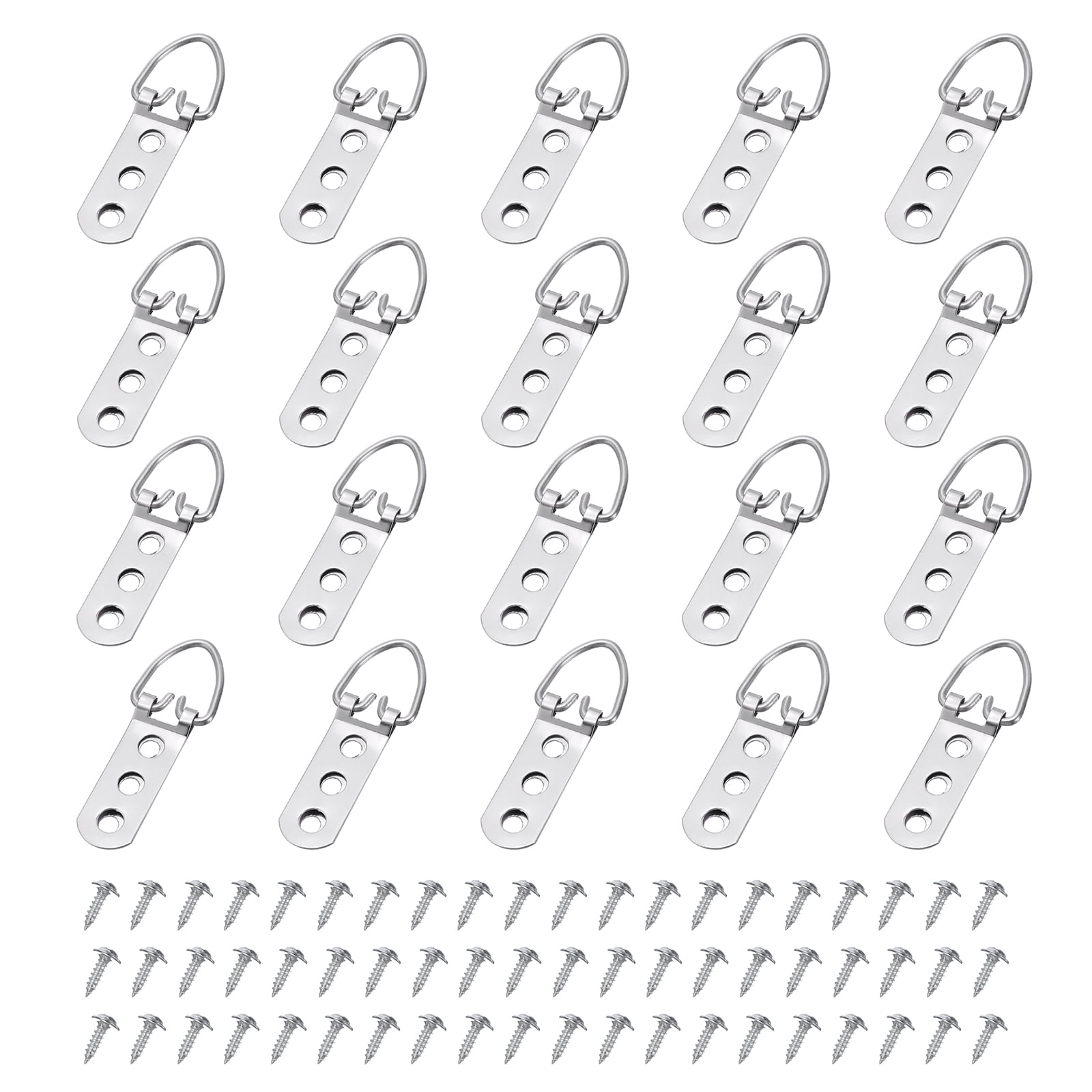 Uxcell 50Pcs D-Ring Picture Hangers with Screws, Three Hole Picture Hanging Hardware, Picture Hooks for Artwork Silver