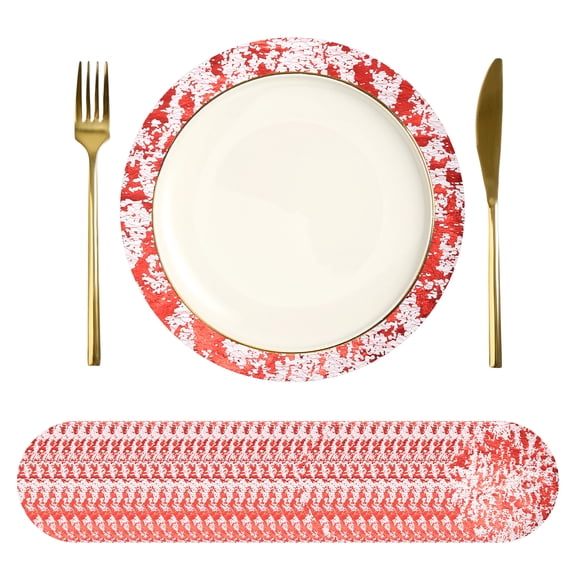 Uxcell 50Pcs Disposable Round Placemats, 13" Chargers Place Mats Metallic Thin Mesh Table Mates Pressed Foil Table Doilies for Dining Table Wedding Birthday Party Home Decor, Red