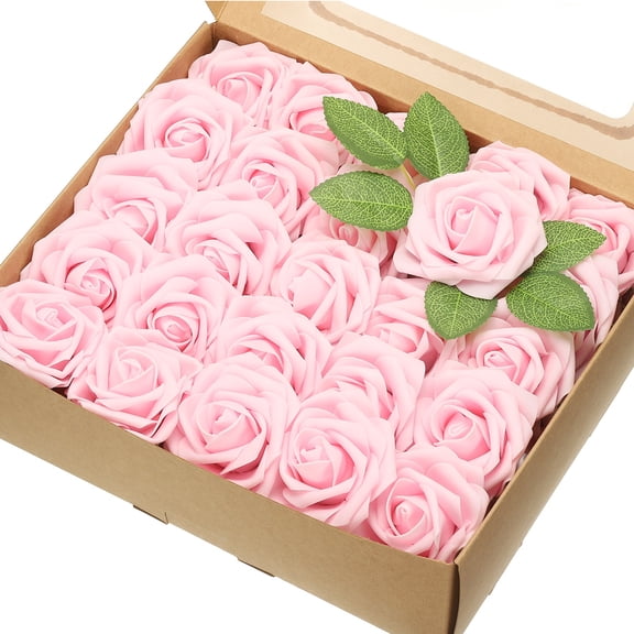 Uxcell 50 Pcs Fake Roses with Stems 3.15 inch Foam Roses Artificial Flowers for DIY Craft Pink