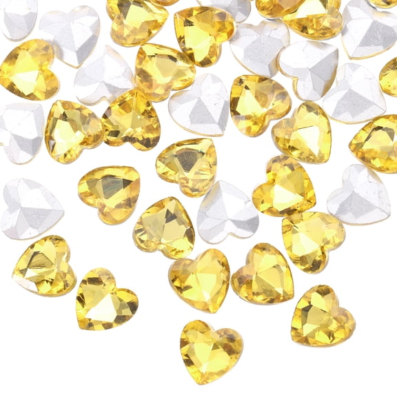 Uxcell 50Pcs Heart Rhinestones, 10mm Pointed Back Heart Glass Rhinestone Gems Crystal for Jewelry Making Costume DIY Crafts, Yellow