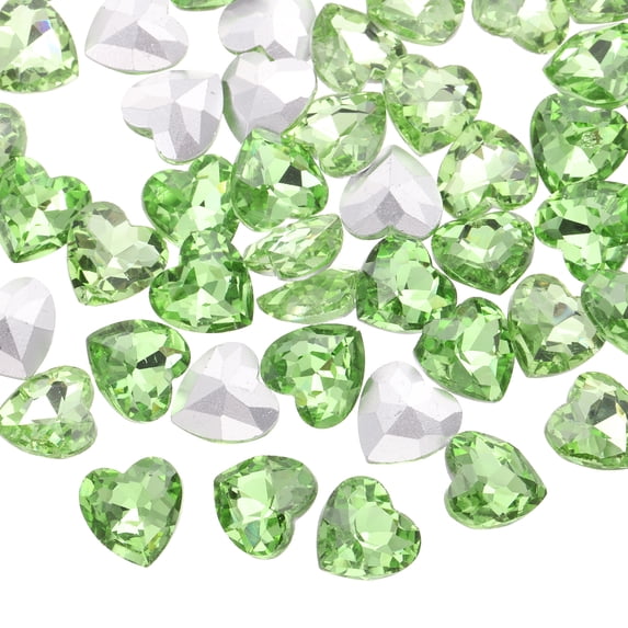 Uxcell 50Pcs Heart Rhinestones 12mm Pointed Back Heart Glass Rhinestone for Jewelry Making Costume DIY Crafts Light Green
